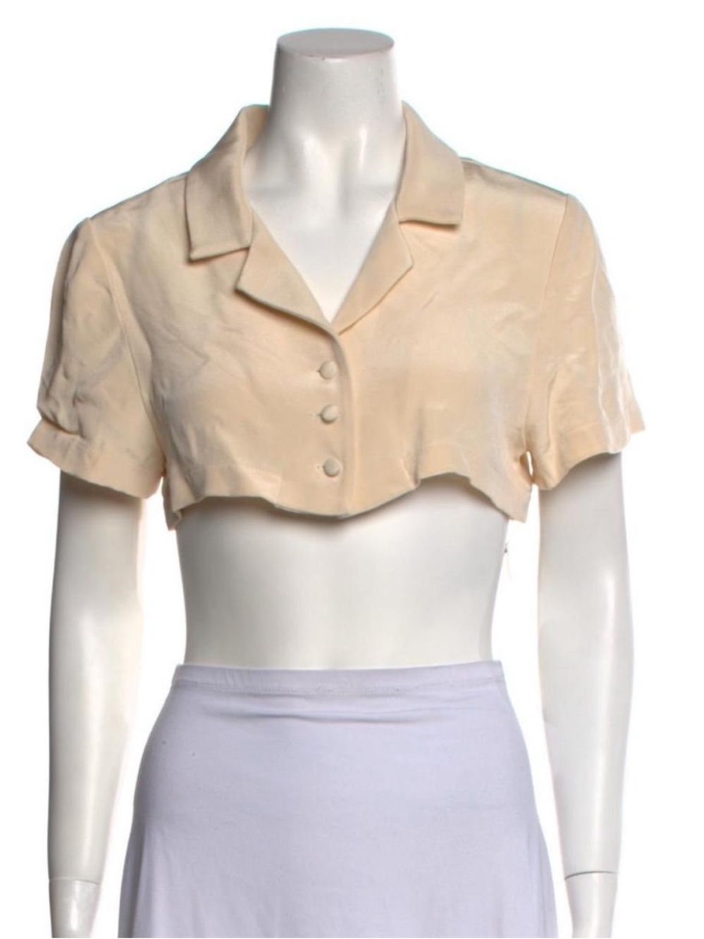 Mirror Palais Cropped Button-Front Collared Top in Ivory